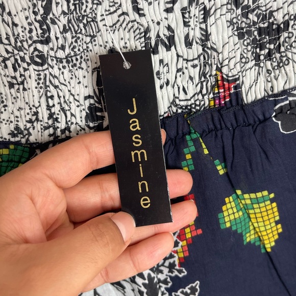 Jasmine Womens Boho Navy Floral Pixel-Print Smocked Mini Skirt Size Small NWT - Picture 9 of 12